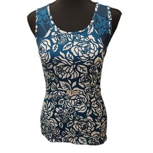 Solar Floral Sleeveless Top - Blue and White